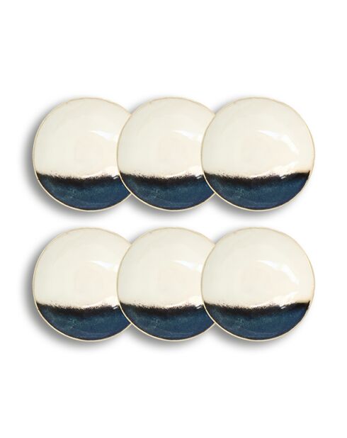 Lot 6 coupelles katanga 20cm en grès blanches et bleues - 20 x 20 x 7cm