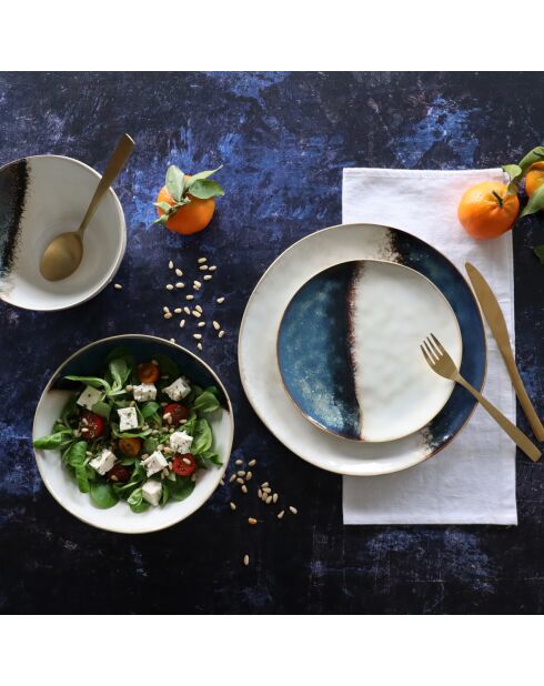 Lot 6 coupelles katanga 20cm en grès blanches et bleues - 20 x 20 x 7cm