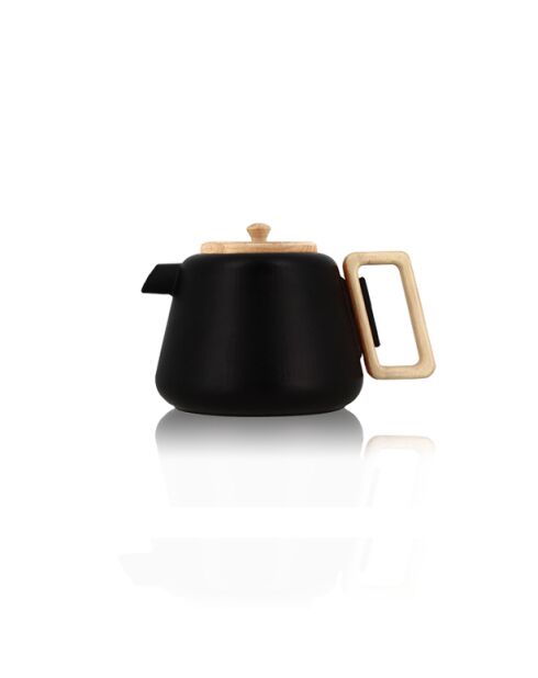 Viggo zwarte gietijzeren theepot met handvat, houten deksel - 50cl