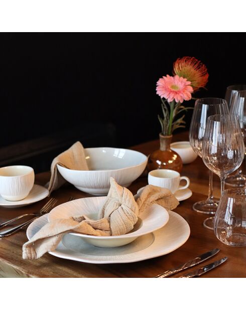 Lot 4 assiettes gourmet urus 23.5cm en porcelaine blanches et bleues - D.23 cm