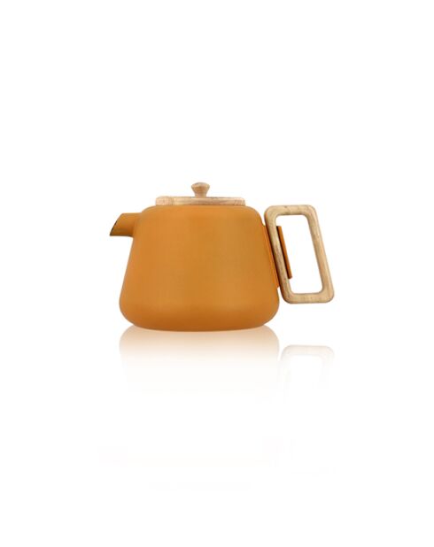 Viggo gele gietijzeren theepot met handvat, houten deksel - 50cl