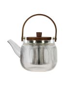 Tetera Mugi de vidrio transparente con asa y tapa de madera de acacia - 90 cl