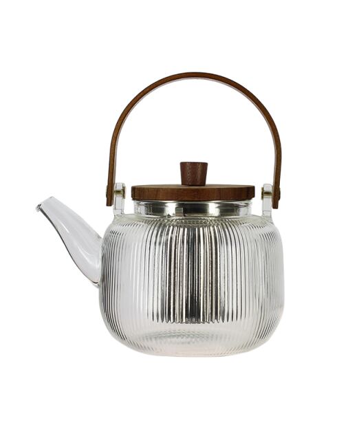 Teiera Mugi in vetro trasparente con manico e coperchio in legno di acacia - 90cl