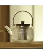 Tetera Mugi de vidrio transparente con asa y tapa de madera de acacia - 90 cl