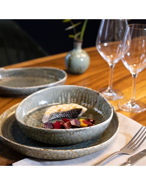 Lot 6 assiettes coupes sigma  en porcelaine vertes - D.20.5cm