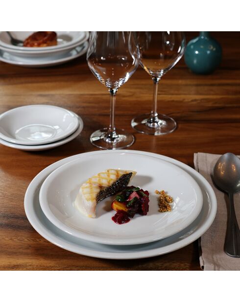 Lot 6 assiettes plates omega en porcelaine blanches - D.18cm