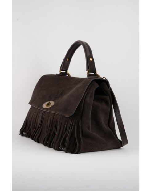 Mick Lederhandtasche Frange mokka - 40x25x14cm