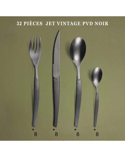 Besteckset im Vintage-Stil, tiefschwarz, 32-teilig