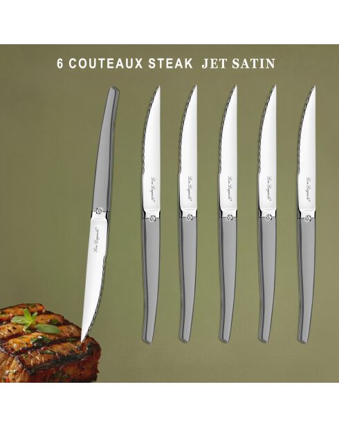 6 couteaux steak jet sable inox