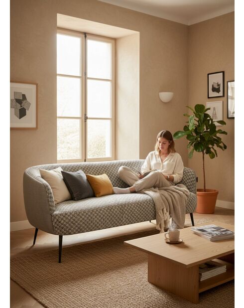 Grijze plissébank van jacquardfluweel met grafische print - 180x80x74 cm