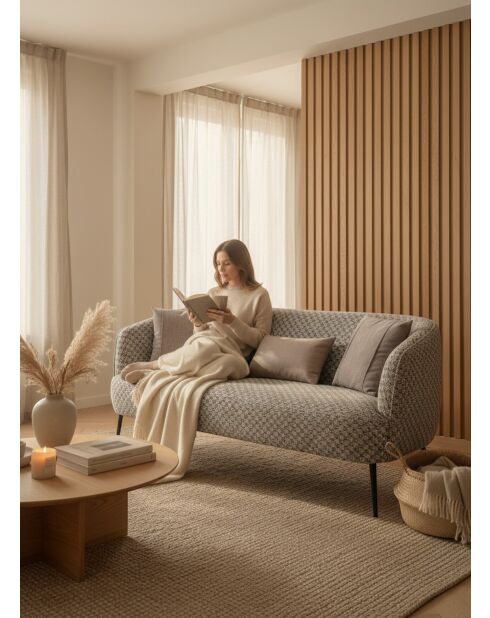 Grijze plissébank van jacquardfluweel met grafische print - 180x80x74 cm