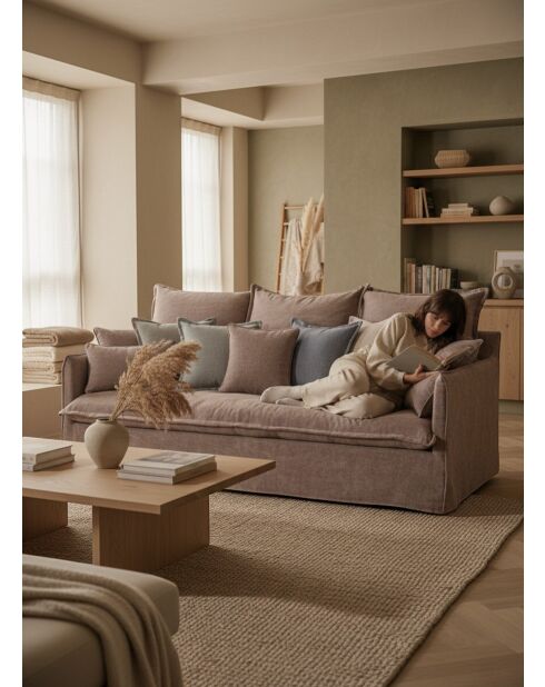 Sofá de lino desteñido en terracota - 210x100x80 cm