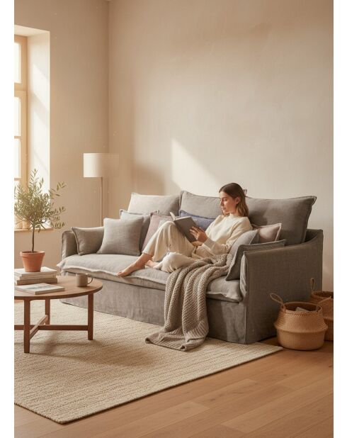 Canapé lin délavé gris foncé - 210x100x80 cm