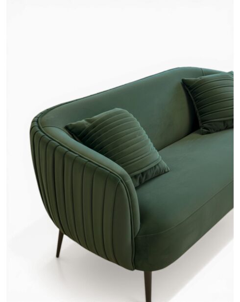 Divano effetto plissettato in velluto verde bosco - 180x80x74 cm