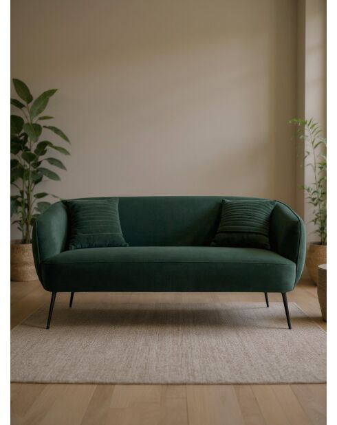 Sofá efecto plisado de terciopelo verde bosque - 180x80x74 cm