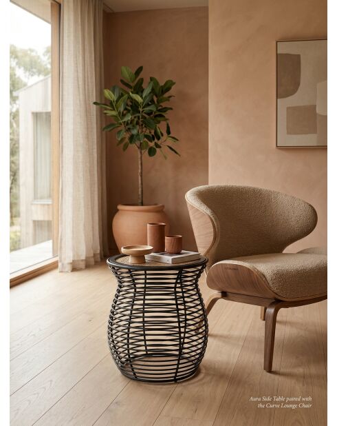 Table d'appoint rotin métal noir - 45x45x50 cm