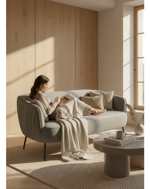 Bank met plisséeffect in grijze stof - 180x80x74 cm