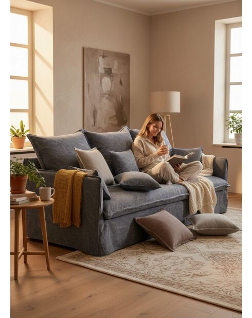 Sofá de lino lavado azul pizarra - 210x100x80 cm