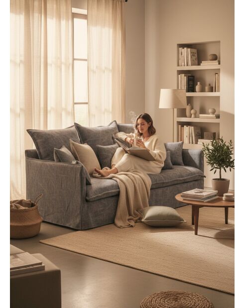 Sofá de lino lavado azul pizarra - 210x100x80 cm