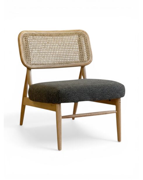 Liegestuhl aus Gummiholz und gesprenkeltem grauem Rattan - 63x70x74 cm