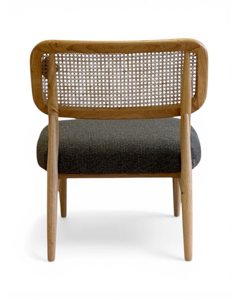 Liegestuhl aus Gummiholz und gesprenkeltem grauem Rattan - 63x70x74 cm