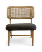 Liegestuhl aus Gummiholz und gesprenkeltem grauem Rattan - 63x70x74 cm