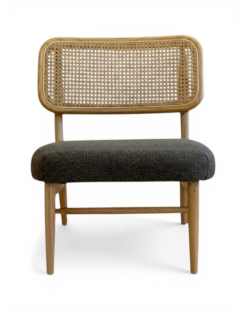 Liegestuhl aus Gummiholz und gesprenkeltem grauem Rattan - 63x70x74 cm