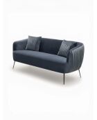 Sofá efecto plisado de terciopelo azul pizarra - 180x80x74 cm