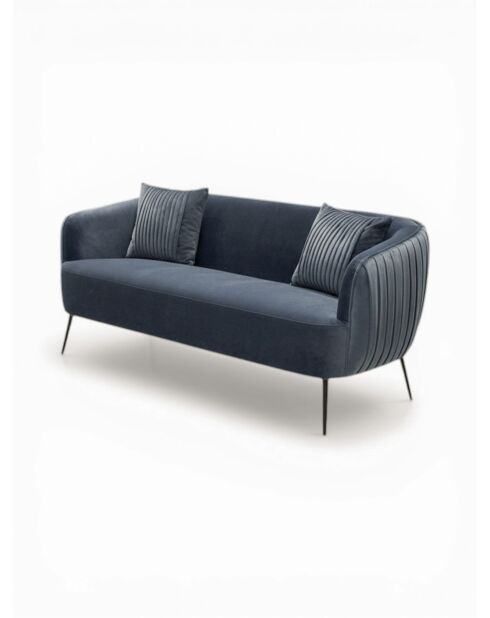 Sofá efecto plisado de terciopelo azul pizarra - 180x80x74 cm