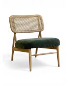 Liegestuhl aus Gummiholz und dunklem moosgrünem Rattan - 63x70x74 cm