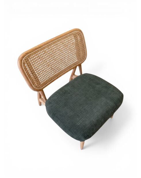 Loungestoel in rubberhout en donker mosgroen rotan - 63x70x74 cm