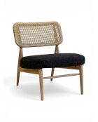 Chaise Lounge en hévéa et rotin noir moucheté - 63x70x74 cm