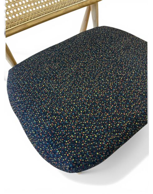 Loungestoel in rubberhout en gespikkeld zwart rotan - 63x70x74 cm