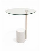 Säulentisch aus Marmor mit silbernem Glas - 46x46x53 cm