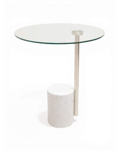 Guéridon marbre verre argenté - 46x46x53 cm
