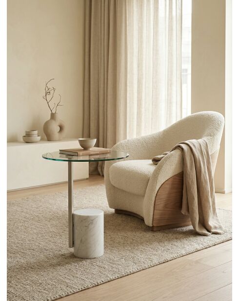 Guéridon marbre verre argenté - 46x46x53 cm