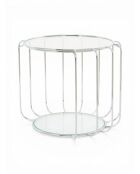 Mesita Tambour de acero inoxidable y cristal plateado - 45x45x55 cm