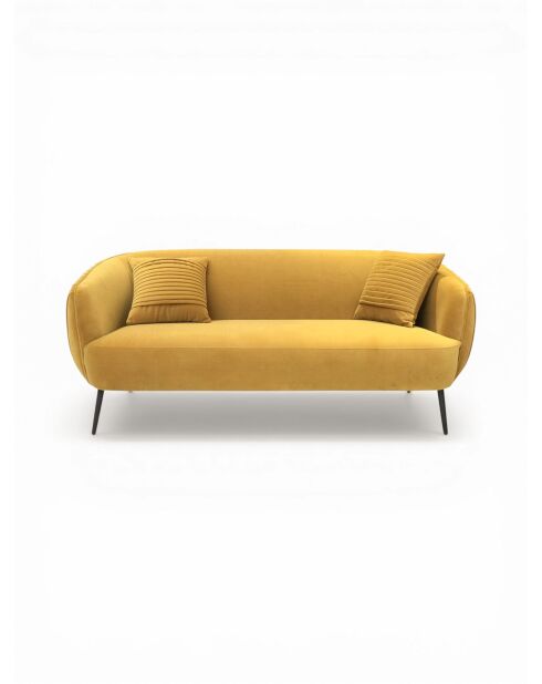 Mosterdgele fluwelen bank met plisséeffect - 180x80x74 cm