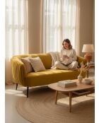 Mosterdgele fluwelen bank met plisséeffect - 180x80x74 cm