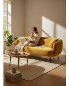 Mosterdgele fluwelen bank met plisséeffect - 180x80x74 cm