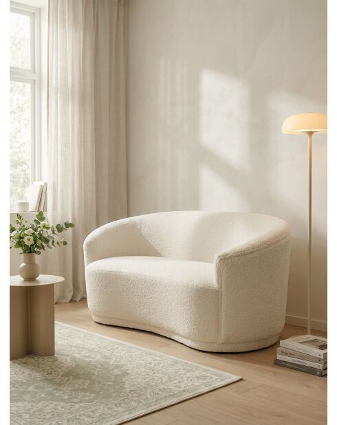 Canapé 2 Places tissu bouclé écru bouclé - 148x73x77,5 cm
