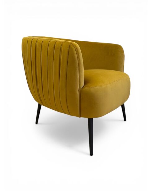 Sessel aus senfgelbem Samt mit Plissee-Effekt - 77x80x74 cm