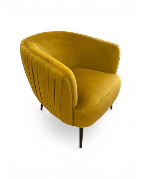 Sessel aus senfgelbem Samt mit Plissee-Effekt - 77x80x74 cm