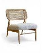 Liegestuhl aus Gummiholz und gesprenkeltem ecrufarbenem Rattan - 63x70x74 cm