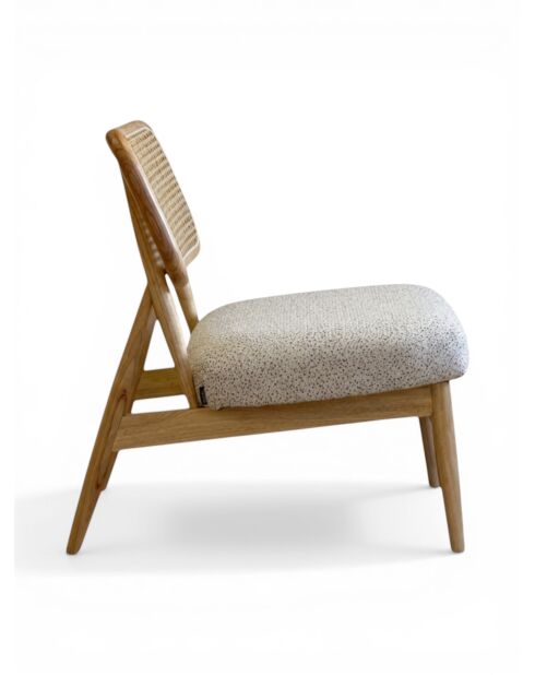 Liegestuhl aus Gummiholz und gesprenkeltem ecrufarbenem Rattan - 63x70x74 cm