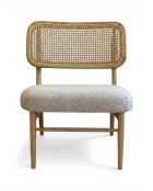 Liegestuhl aus Gummiholz und gesprenkeltem ecrufarbenem Rattan - 63x70x74 cm