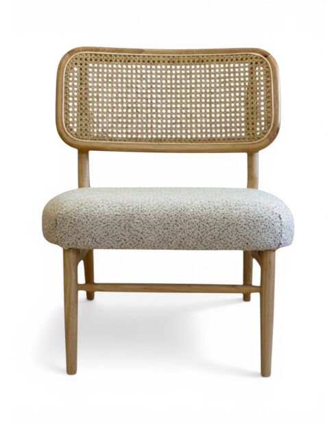 Liegestuhl aus Gummiholz und gesprenkeltem ecrufarbenem Rattan - 63x70x74 cm