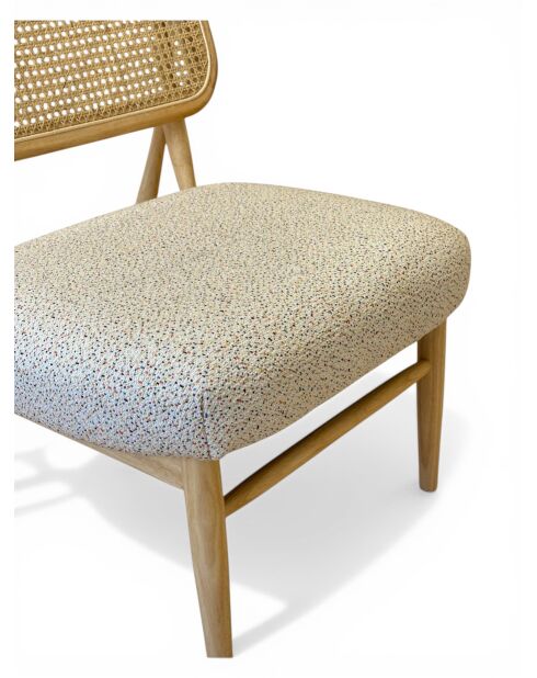 Liegestuhl aus Gummiholz und gesprenkeltem ecrufarbenem Rattan - 63x70x74 cm