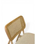 Liegestuhl aus Gummiholz und gesprenkeltem ecrufarbenem Rattan - 63x70x74 cm