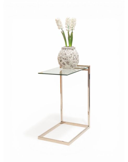 Table d'appoint inox verre doré - 30x45x60 cm